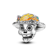 Charms halloween en argent 925 squelette avec chapeau décoré de zircons cubiques et accents émail colorés