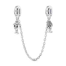 Chaîne argent 925 avec deux charms têtes de mort et motifs variés selon zircons cubiques pour halloween