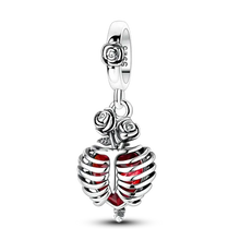 Charme coeur squelette en argent 925 avec émail rouge et détails en rose pour bracelets pandora motifs variés selon zircon cubiques