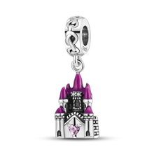 Charms halloween en argent 925 avec château violet et argent orné de zircons cubiques et pendentif cœur rose