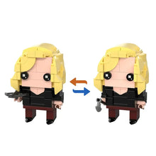 Figurine chasseuse de vampires en plastique abs jaune avec tenue noire et outil en format pdf dimensions annoncées