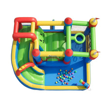 Château gonflable coloré avec piscine pour enfants incluant toboggans, structures d’escalade et piscine à balles pour magasins de jouets