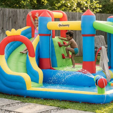 Château gonflable avec piscine pour enfants multicolore rouge bleu vert jaune idéal pour magasins de jouets et déguisement carnaval