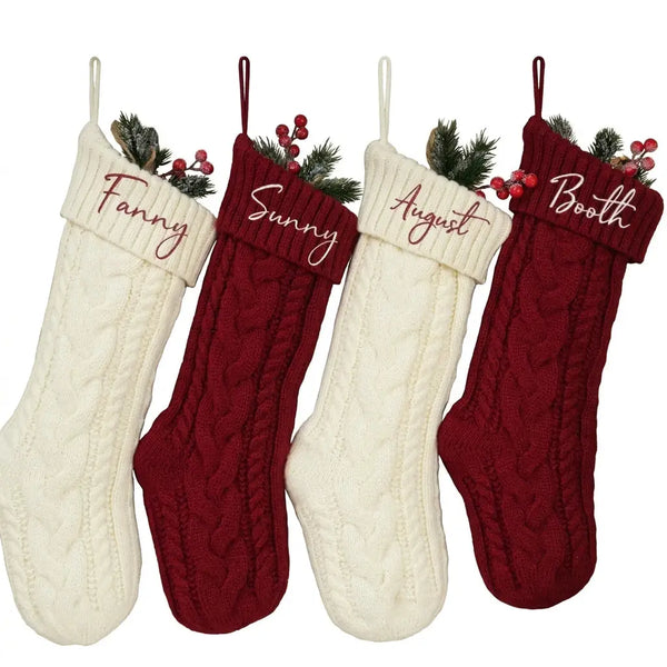 Chaussette de Noël tricotée avec personnalisation au choix
