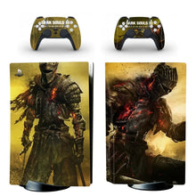 Skin de console ps5 et manette dualsense autocollants dark souls thème chevalier sombre doré noir avec armure enflammée