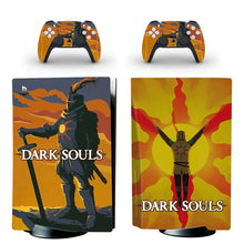 Autocollants dark souls pour console ps5 avec lecteur de disque en orange feu noir avec illustrations chevalier stylisé