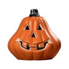 Orange citrouille lumineuse décorative en céramique avec tige noire et visage sculpté pour halloween