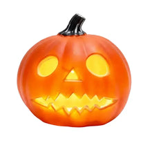 Citrouille lumineuse Halloween décorative en plastique orange avec visage jaune lumineux et tige noire