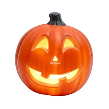 Citrouille lumineuse décorative orange en plastique avec tige noire et lumière intérieure jaune pour halloween