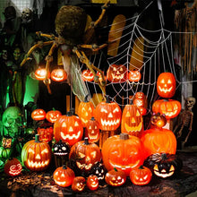 Citrouille lumineuse halloween décorative orange avec lampes intégrées et visages sculptés variés en différents tailles
