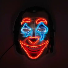 Masque clown effrayant lumineux avec led rouges et bleues formant yeux nez bouche et sourcils pour halloween
