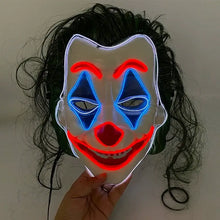 Masque clown effrayant LED avec lumières néon rouges et bleues pour les yeux, le nez et le sourire parfait pour Halloween