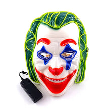 Masque clown effrayant lumineux avec led vert, blanc, rouge et bleu pour halloween