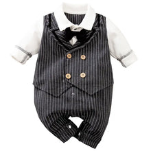 Combinaison bébé garçon élégant noir rayé avec col blanc et nœud papillon pour costume élégant de cérémonie
