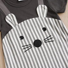 Combinaison bébé garçon lapinou rayée grise et blanche avec motifs lapin brodés pour bébé garçon