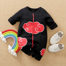 Combinaison bébé garçon noire à manches longues avec nuages rouges et fermeture éclair assortie inspirée de naruto sasuke