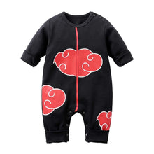 Combinaison bébé garçon noire avec nuages rouges et fermeture éclair avant style Naruto Sasuke