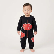 Combinaison bébé garçon noire manches longues avec motifs nuages rouges et fermeture éclair avant inspirée de naruto sasuke