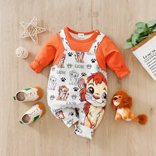 Combinaison bébé garçon roi lion orange et blanc manches longues avec motif cartoon simba sur le devant