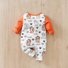 Combinaison bébé garçon roi lion blanche et orange à manches longues avec motifs lion et empreintes de pattes