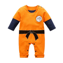 Combinaison bébé garçon orange manches longues avec ceinture noire et écusson chinois pour bébé garçon son goku