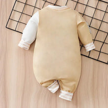 Combinaison bébé garçon beige à manches longues avec poignets blancs et col côtelé pour bébé garçon