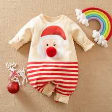 Combinaison bébé père noël crème à manches longues avec visage rouge de Père Noël et parties rayées rouges et blanches