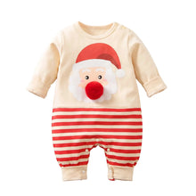 Combinaison bébé père noël crème à manches longues avec bas rayé rouge et blanc et appliqué visage de père noël