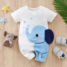 Combinaison bébé unisexe éléphant bleu en tissu blanc et bleu clair avec accents bleu marine aux oreilles