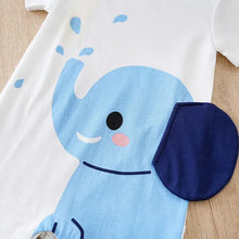 Combinaison bébé unisexe blanche avec éléphant bleu clair et patch oreille marine en tissu doux