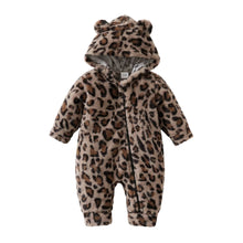 Combinaison bébé unisexe en peluche léopard avec capuche à oreilles d’ours douces et confortables