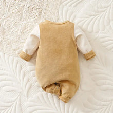 Combinaison bébé unisexe en velours tan avec manches blanches longues et poignets côtelés pour bébé unisexe