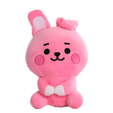 Peluche compagnon pop modèle rose un lapin en peluche rose avec oreilles blanches joues et pattes roses assis droit