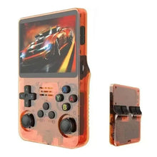 Console jeux rétro portable transparent orange avec pad directionnel noir et jeux inclus pour 15000 jeux