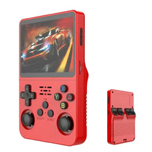 Console jeux rétro portable rouge avec pad noir boutons colorés et 15000 jeux inclus pour divertissement mobile