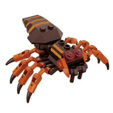 Détaillé modèle construction lego moc insecte araignée orange et noir avec yeux rouges articulé et pattes griffues