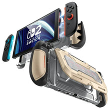 Coque de protection nintendo switch 2 avec grip blindé noir et tan et coque transparente pour protection nintendo switch