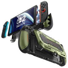 Coque de protection nintendo switch 2 avec grip joy-con blindé olive vert et noir avec accents rouges pour protection nintendo