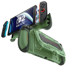 Coque de protection nintendo switch 2 avec grip en olive vert blindé et accents noirs et rouges pour protection nintendo switch