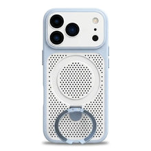 Coque de téléphone magnétique bleu clair et blanc avec support intégré métallique et finition mate au dos