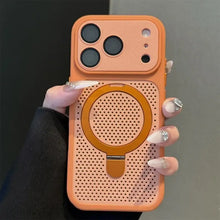 Coque de téléphone magnétique orange avec finition mate et support intégré en anneau visible de dos