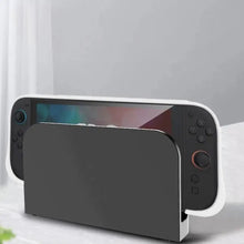 Stand blanc en silicone pour console nintendo switch avec coque ergonomique noire en tpu vue arrière