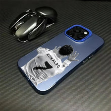 Coque iphone football bleu avec image de cristiano ronaldo en maillot blanc numéro 7 pour iphone football ronaldo