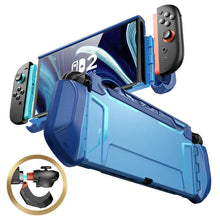 Coque supcase blade bleu pour nintendo switch avec grip intégré et supports manette, compatible dock switch 2, vue arrière