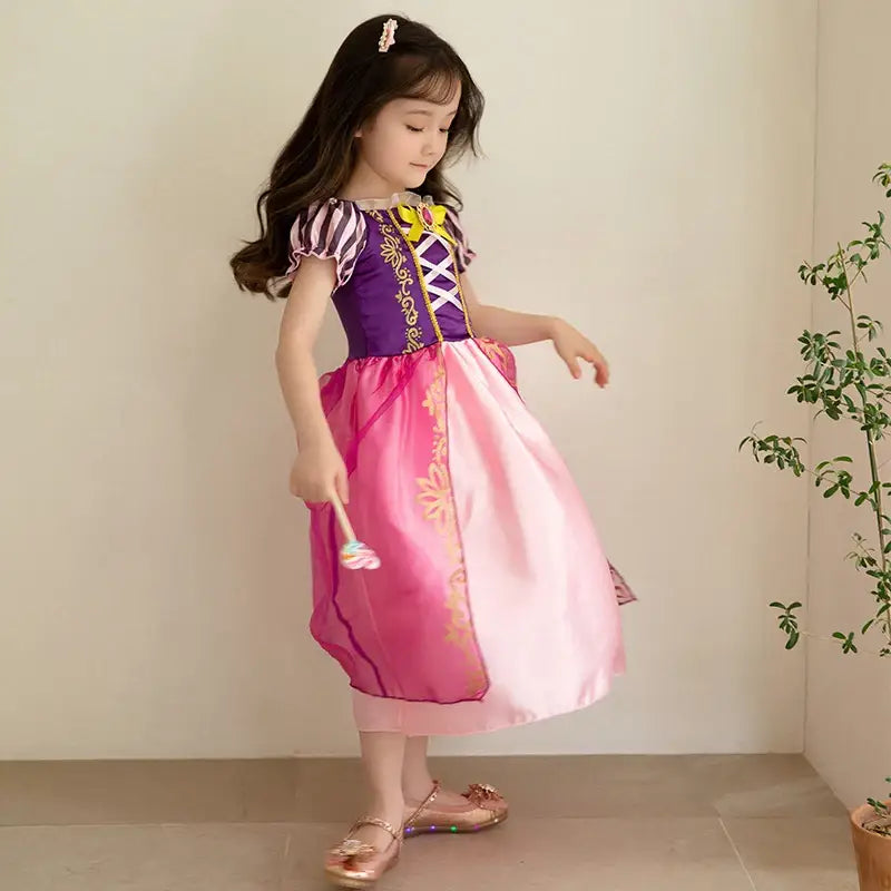 Déguisement Princesse Raiponce Fille 3-8 Ans – Robe Luxueuse Avec Couronne, Baguette, Collier & Accessoires Complets