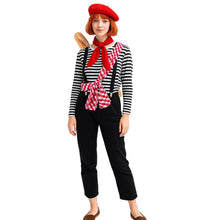 Femme clair obscur clair obscur expedition costume avec béret rouge et tenue rayée pour femme