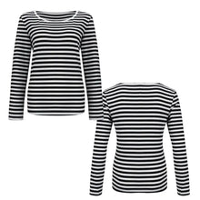 Top femme clair obscur expedition 33 rayé noir et blanc à manches longues avec encolure arrondie