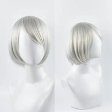 Perruque bob courte argentée avec mèches droites et coupe moderne pour costume cosplay yorha n°2 femme nier automata