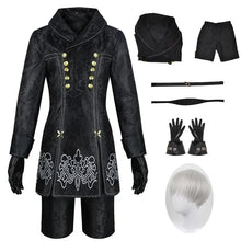 Costume cosplay yorha n°2 femme nier automata noir velours avec boutons dorés et broderies blanches intégré