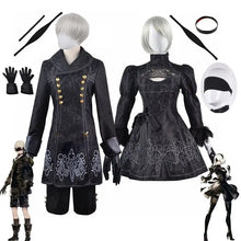 Ensemble costume cosplay noir et blanc yorha n°2 femme nier automata avec broderies détaillées boutons dorés col haut